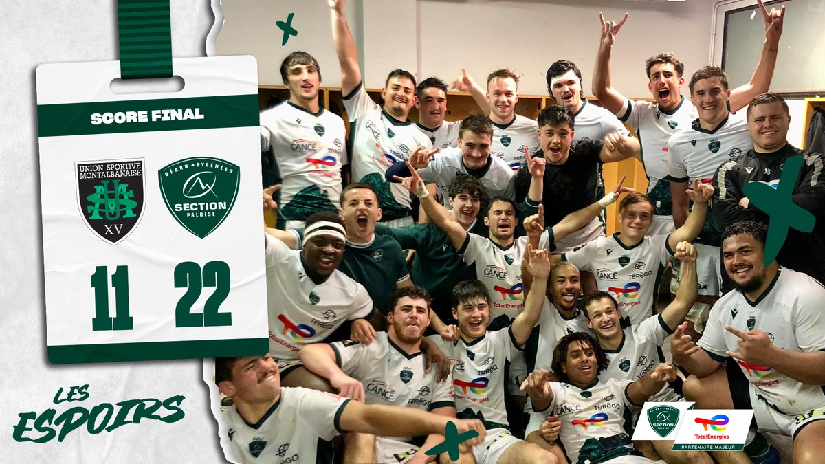 SectionPaloise's tweet photo. ๐ Bravo ร nos Espoirs qui signent une nouvelle victoire ! Ils joueront la 1รจre place de leur poule la semaine prochaine face ร Nevers ร la Croix-du-Prince !
๐ข 1 essai de Puyo, 14 points au pied de Mondinat et 3 de Desperes.
#SectionEspoirs #SectionFormation #HonhaSection https://t.co/JEJ6FlSXju