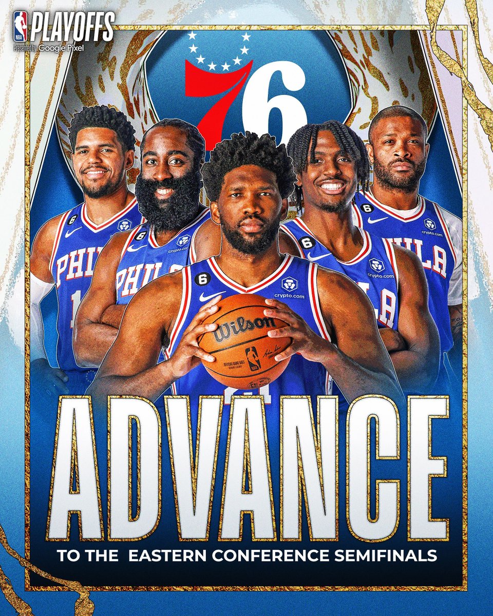 NBA's tweet photo. The @sixers are headed to the Eastern Conference Semifinals 🗣️

#NBAPlayoffs presented by Google Pixel https://t.co/HtM0t5iGbo
