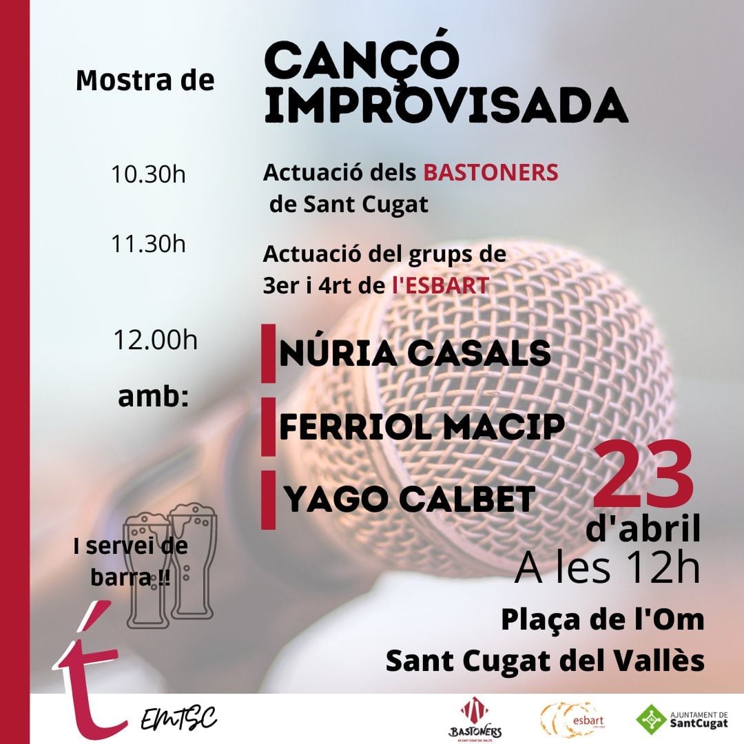emtsc (@emtsc_emtsc) on Twitter photo I demà tenim Diada,
amb un llibre i una rosa,
esperem que també vinguis
a cantar-nos una glosa.
A les 12 del migdia,
millor hora pel vermut,
canta cançó improvisada
vine va no et quedis mut!
Gràcies <a href="/Julia_Sole/">Pseudaelurus</a> I demà tenim Diada,
amb un llibre i una rosa,
esperem que també vinguis
a cantar-nos una glosa.
A les 12 del migdia,
millor hora pel vermut,
canta cançó improvisada
vine va no et quedis mut!
Gràcies <a href="/Julia_Sole/">Pseudaelurus</a>