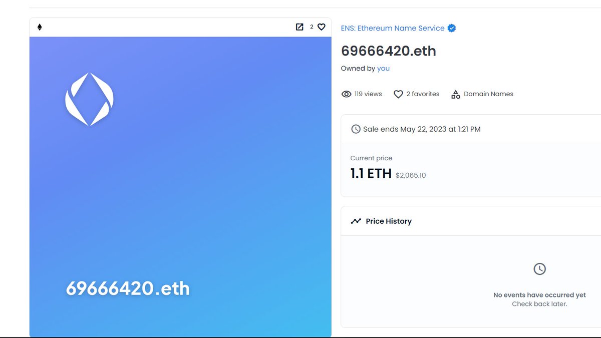 69666420.eth ENS domain name for 1.1 $ETH on #OpenSea opensea.io/assets/ethereu… #NFT #ensdomains