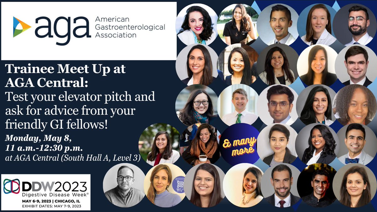 #1🔦 Trainee Meet Up @ AGA Central (sponsored by @AmerGastroAssn) 👀line-up!🤩 Location: South Hall A, Level 3 Monday, May 8, 11AM -12:30 PM 🧩Train on your pitch 🧩Ask us for advice 🧩Expect surprise guests! Sign-up forms.gle/Ys22h5G6ndtz12… Save 🗓️tinyurl.com/mu5yayc