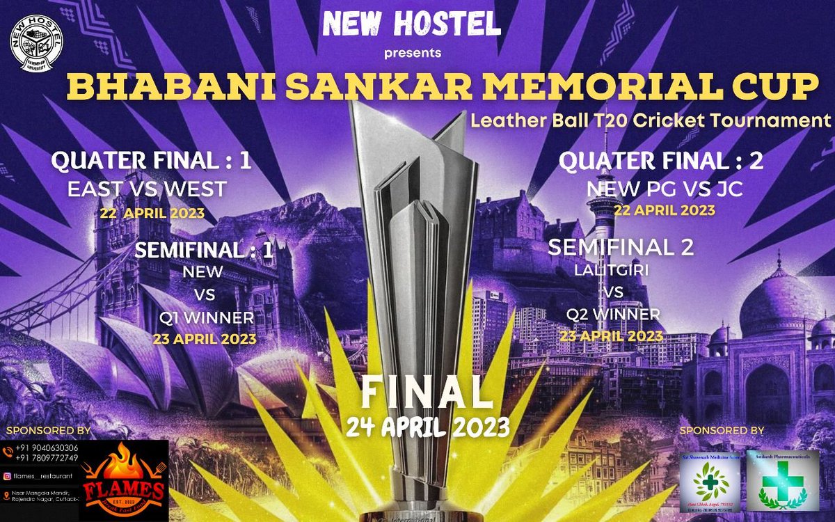 newhostelru's tweet photo. Our hostel is going to organize its most awaited Leather Ball T20 cricket tournament of the year the inter hostel "Bhabani Shankar Memorial Cup 2023" from 22nd -24th of April.We await everyone's kind support and gracious presence.

#the_new_hostel 
#totalNew 
#ravenshawuniversity https://t.co/O4W3WqLdNx