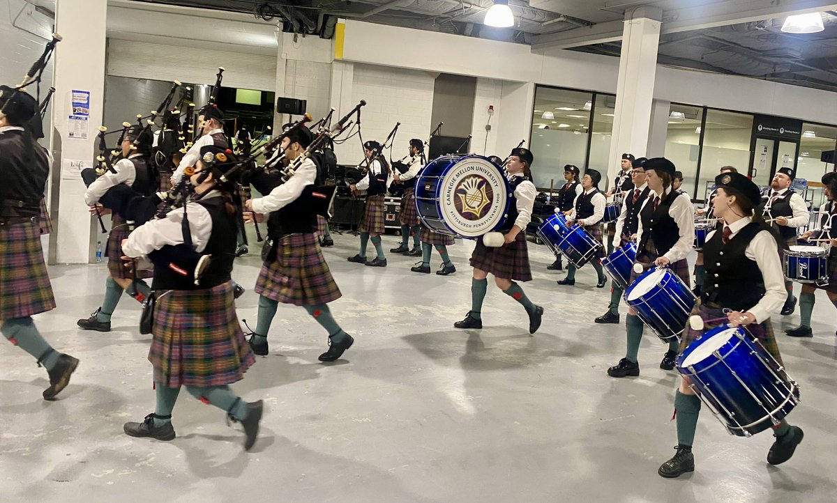 Jill_Cofield's tweet photo. Behind the scenes as the amazing @CarnegieMellon University enters the American Pipe Band Championship at the 2023 Virginia International Tatoo @VATatt. Go #Tartans! #VATATT https://t.co/RF61YcSMVm