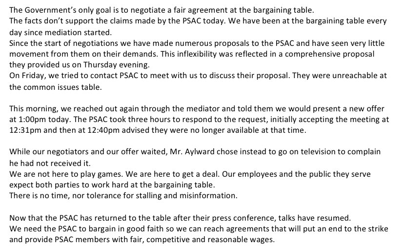 The Government’s only goal is to negotiate a fair agreement at the bargaining table.

See statement below.
