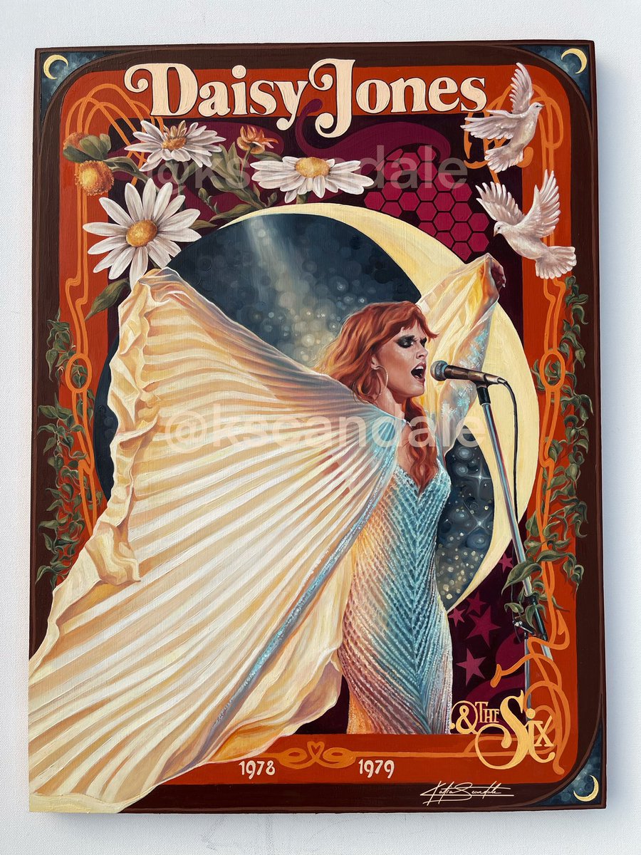 kscandale's tweet photo. DAISY IN BLOOM 
🌼🎸🫶🤍
Oil painting by me! Please share and tag the cast <3 @daisyjonesand6 @RileyKeough @samclaflin 

#DaisyJonesAndTheSix #daisyandbilly #art #daisyjones https://t.co/1vDfp0NkGy
