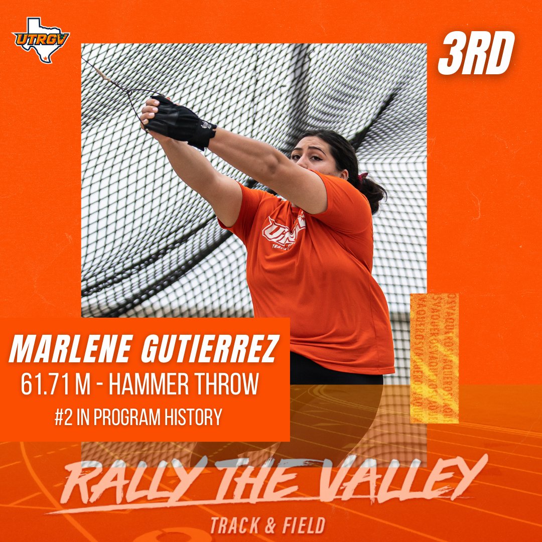 J. Fred Duckett Twilight | W Hammer Throw 

🥉 Marlene Gutierrez claims another top-3 finish with the second best hammer throw in program history! 

#RallyTheValley #UTRGV #WACotf