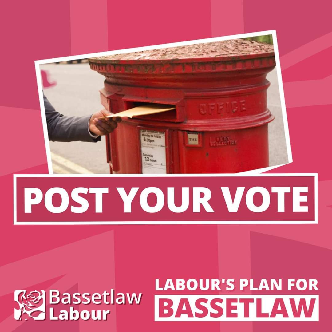 📮 Post your vote today!

✉️ If you applied for a postal vote, you should receive it in the post in the next few days.

✅ Bassetlaw Labour is working hard for you. Use all your votes for your local Labour candidates.