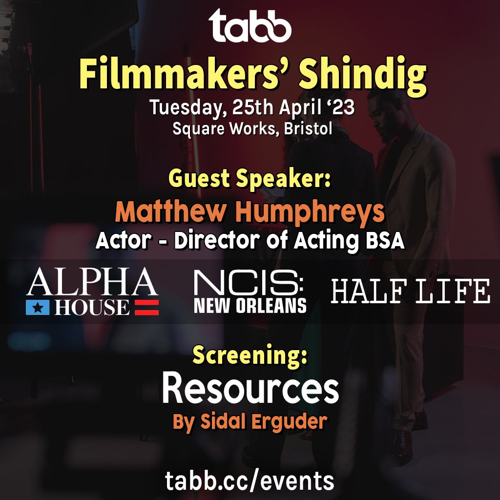 Filmmakers of #Bristol! We're back at Square Works this month with Matthew Humphreys, Director of Acting Programmes at @BSOActing.

Come meet other creatives, writers and producers on Tuesday!
tabb.cc/events/2023/04…