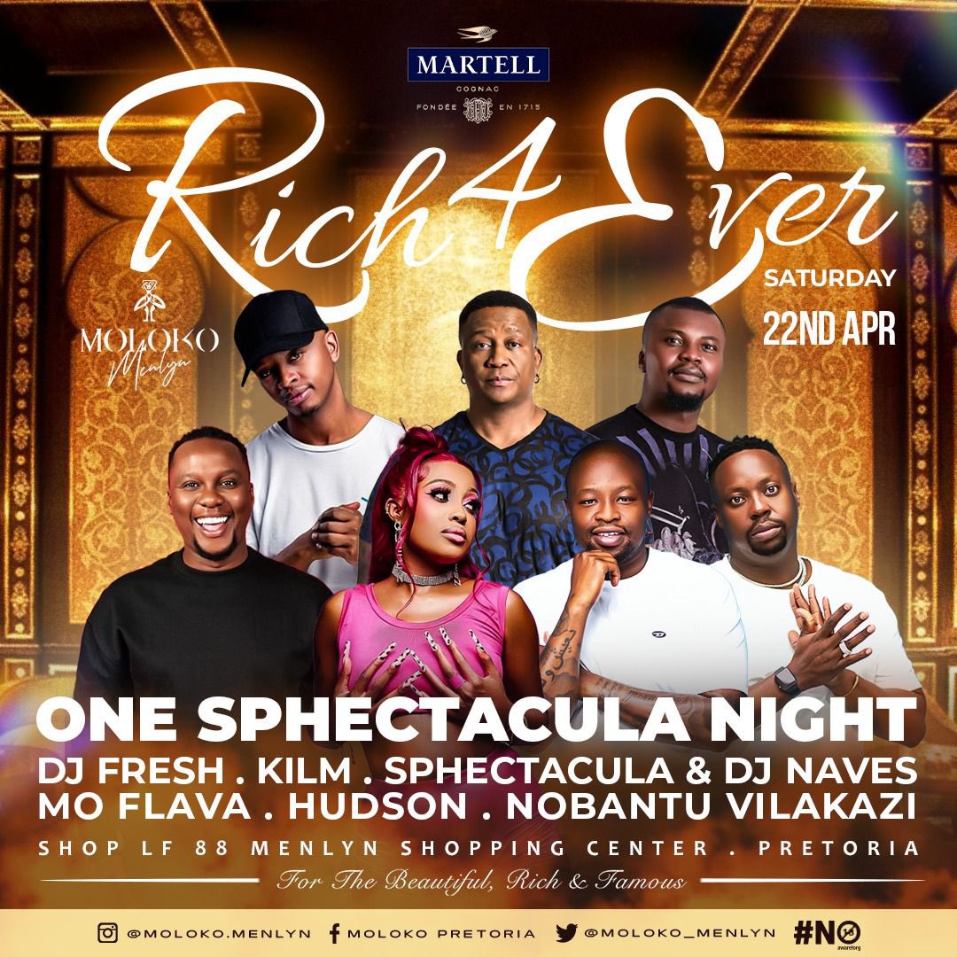 KgothatsoMmotla's tweet photo. We are pulling a #OneSphectaculaNight tonight @Moloko_Menlyn with @DJFreshSA @moflavadj and @VilakaziNobantu .
Pull through and get to experience the expensive life.
Doors open at 23h00 https://t.co/Vj0HTzARkY