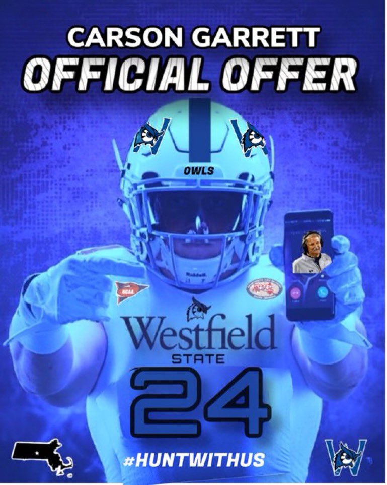 After a great conversation with @CoachKMelanson I am blessed to announce that I received my first offer from Westfield state! Thank you for believing in me! @rafemaughan @BlairAngulo @bcavi68 @BrandonHuffman @coach_OFFA @247recruiting @cavemanfootball