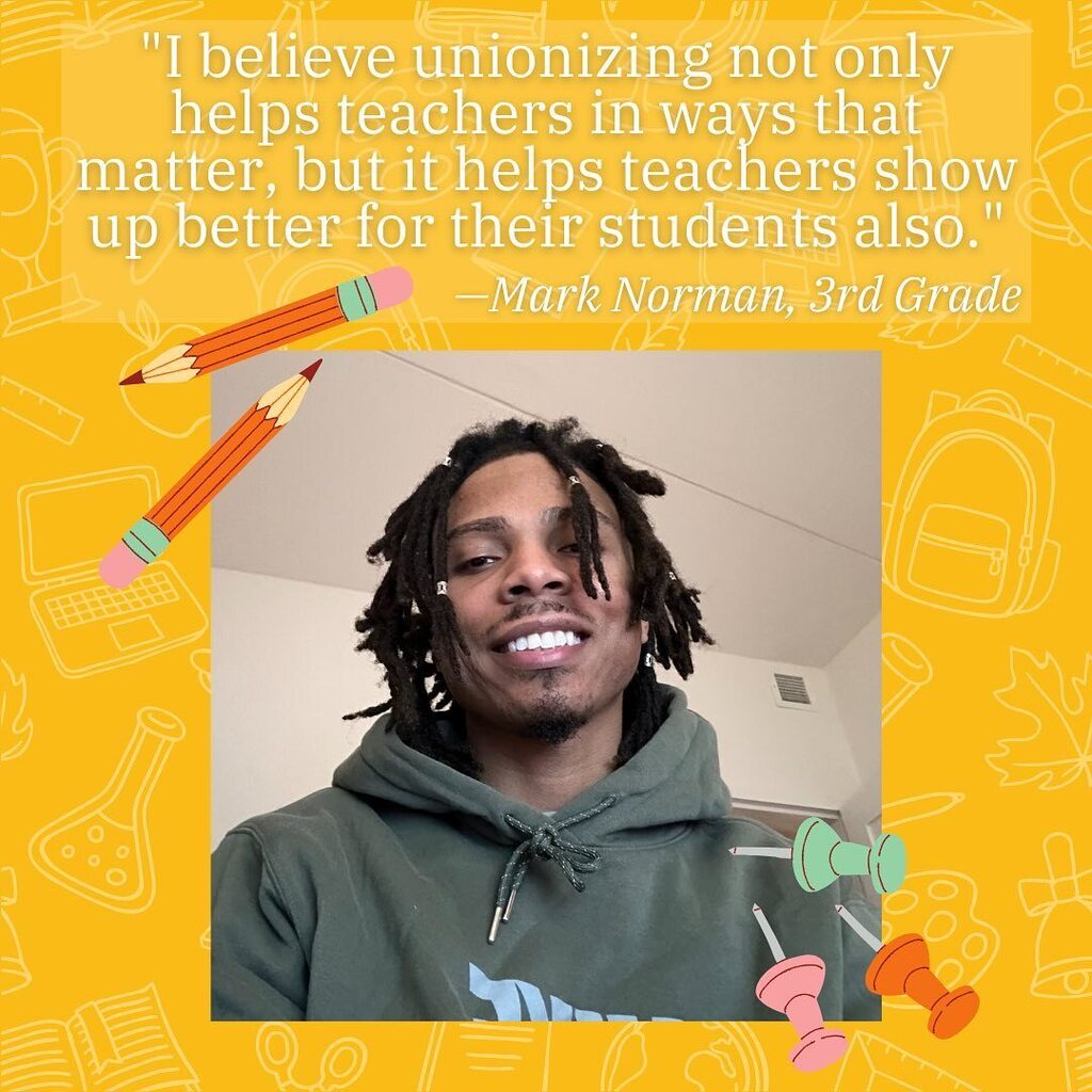 gugcsunion's tweet photo. Mark has been in the educational field for 14 years. This is his first year at GUGCS. Mark believes unionizing is a great step for teachers by allowing teachers to get the help they need for students as well as show up for other teachers. 

#gugcsunion #… https://t.co/c2nV36hSWE https://t.co/bCGOQuINBB