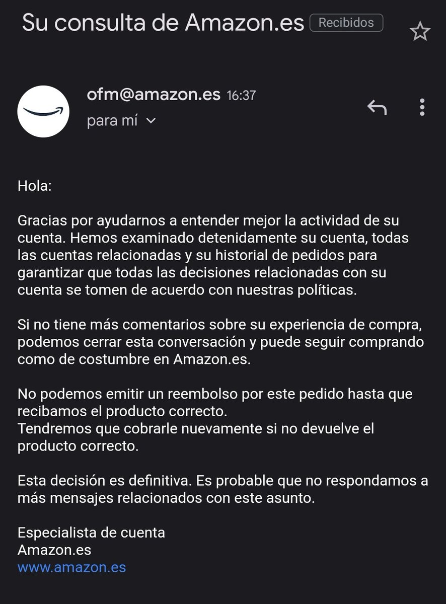 hectorcalema's tweet photo. @AmazonHelp Nuevamente vuelvo a recibir la misma respuesta, creo que no cuesta tanto de entender que devuelvo el producto porque me han enviado un producto que no se corresponde con el que compré. https://t.co/WfXIHsNIpi