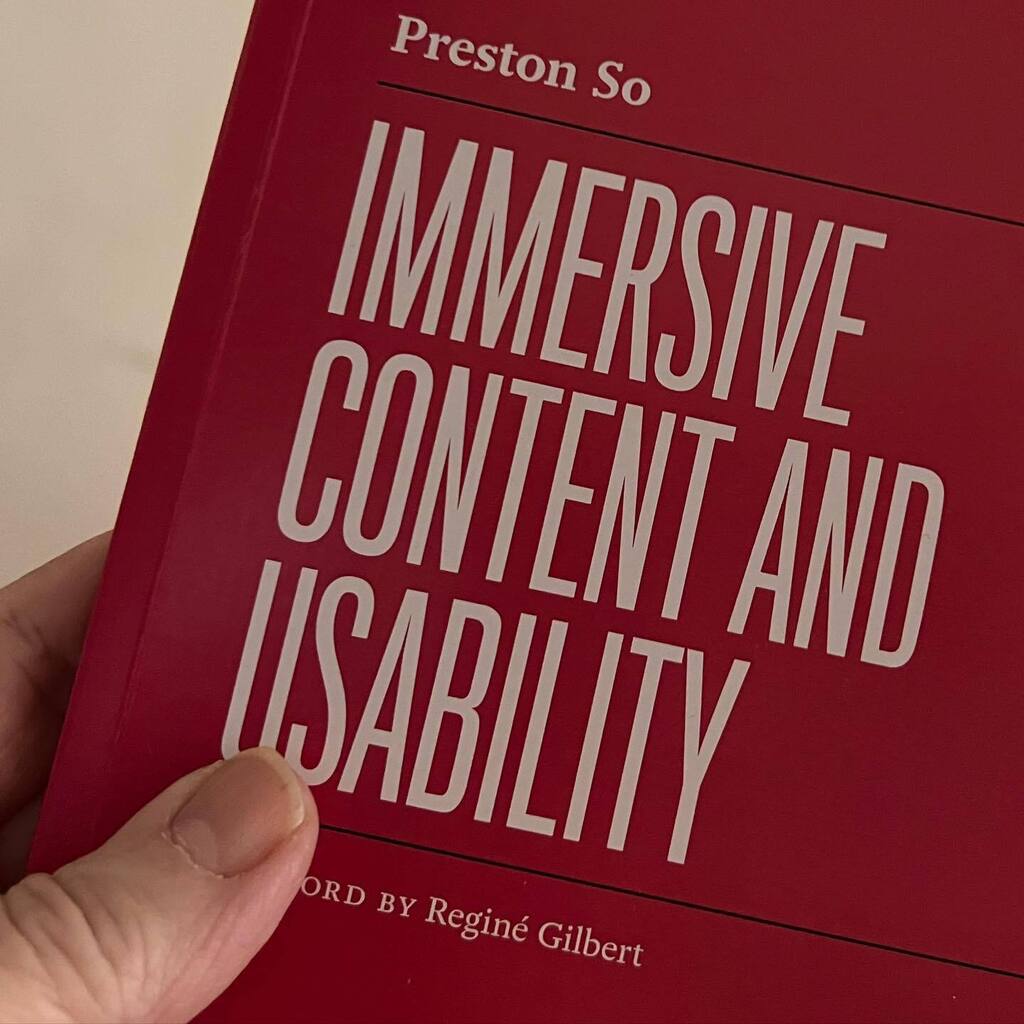 zeldman's tweet photo. It’s here! Immersive Content and Usability by Preston So. Foreword by Regine Gilbert.
#design #ux @abookapart #DesignEducation #UXbooks #ImmersiveUX #ImmersiveDesign https://t.co/BkczAD2Elp https://t.co/EsVlR6jYS6