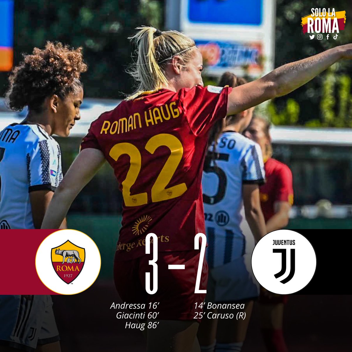 sololaromait's tweet photo. VITTORIA ANCHE CONTRO LA JUVENTUS! Primo posto, +11 sulle bianconere… il sogno è vicino! 💛❤️

#ASRoma #ASRomaFemminile #SerieAFemminile #RomaJuventus https://t.co/Fh03QaPlIz