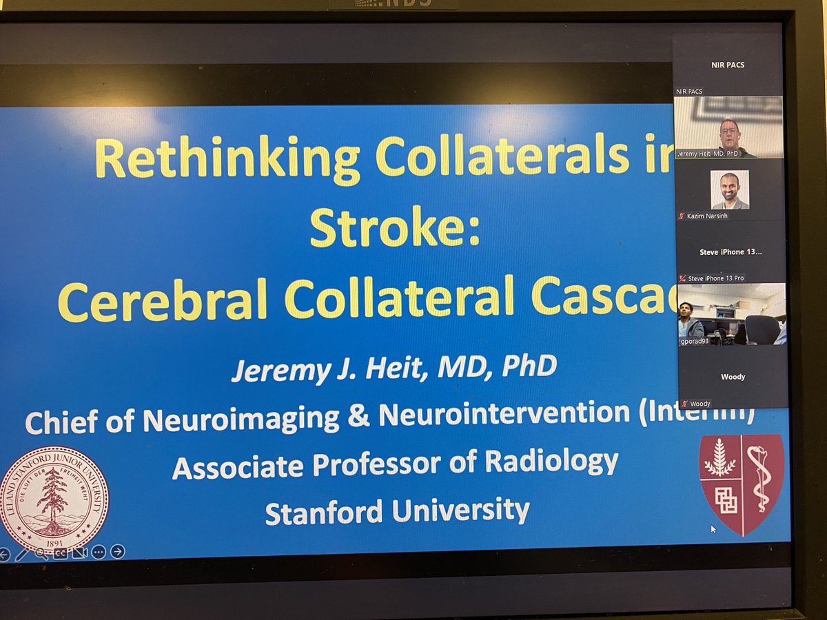 Big thanks to our Bay Area colleague @JeremyHeitMDPHD for his thought provoking lecture on stroke collaterals at our recent UCSF #NIRProfessorRounds! Imaging to stratify who benefits from MT isn’t going away! @EricRSmithMD @RaghavMattay @DrKazNIR @MattAmansMD @DowdCf