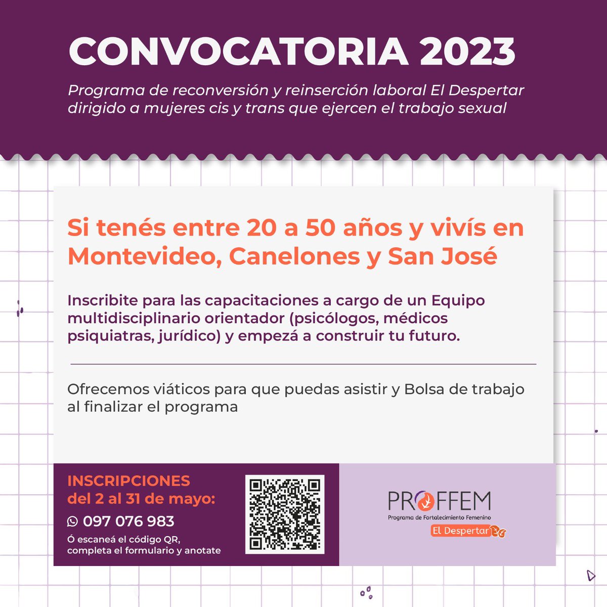 RedMacRed's tweet photo. Convocamos a mujeres cis y trans a que se sumen a nuestro programa de reconversión laboral. Lee la info e Inscribite 👉 https://t.co/xQ8tgsvGkn
@inmujeres_uy  @DemarcoMariella 
@midesuy @CamaraLGBTuy @IMigualitario @sanjosegobierno @IdCanelones @sanjoseahora 
@ladiaria https://t.co/aGPuSIU5Yq