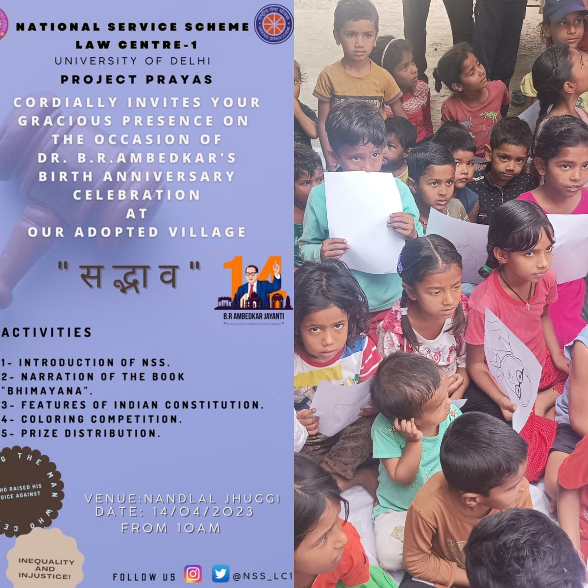 nss_lc1's tweet photo. OUR VOLUNTEERS FROM PROJECT PRAYAS OBSERVED DR. B. R. AMBEDKAR'S BIRTH ANNIVERSARY IN OUR ADOPTED VILLAGE.

#ambedkarjayanti 
#nssrd 
#nssrddelhi 
#nsslc1 
#projectprayas https://t.co/ztqdk6Obfz