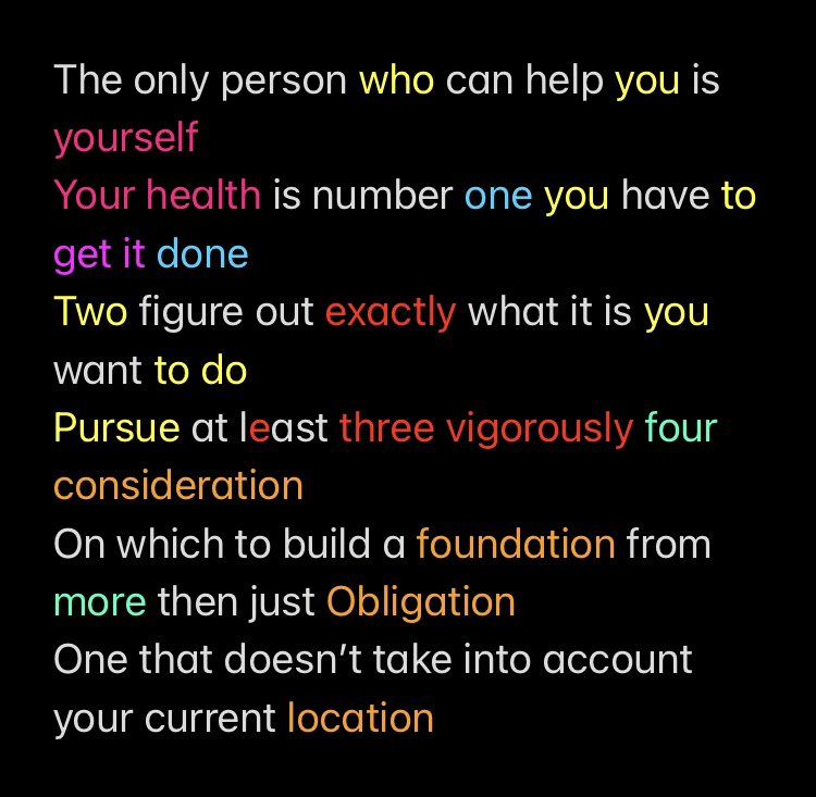 The only person who can help you is yourself 
Your health is number one you have to get it done 
Two figure out exactly what it is you want to do
Pursue at least three vigorously four 
consideration 
On which to build a foundation from more then just Obligation