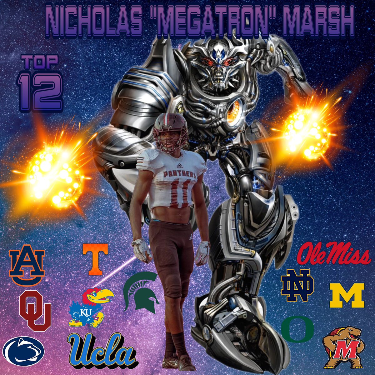 NickMarsh_11's tweet photo. I am beyond grateful for all of the opportunities I have been truly blessed with. My recruiting experience has been  amazing. Thank you to the Coaches that recruited me and showed me love 💪🏾
I have chosen my top 12 🙏🏾 @AllenTrieu @Rivals_Clint @On3Recruits @TheD_Zone @Rivals https://t.co/ImlTW3SB2n