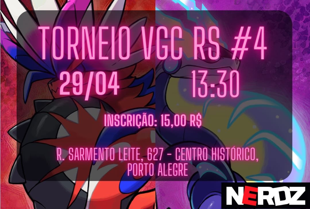 joaoschopfVGC's tweet photo. Fala galera, blz? Vamos para nosso 4° torneio presencial aqui no RS, dessa vez em Porto Alegre, na loja Nerdz,dia 29/04,com início previsto para às 13:30; valor de R$ 15,00 (premiação será distribuida entre o Top4). Qualquer dúvida pode entrar em contato diretamente comigo :) https://t.co/EceCnt05ax