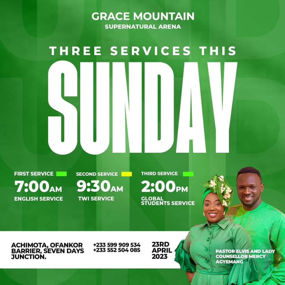 Tomorrow is going to be Glorious!!!

Please note that WEEK OF GRACE starts on Monday, 24th April 2023...don't be left out!

 #AlphaHourWithPastorElvis #PastorElvisAgyemang #LadyMercyAgyemangElvis  #EverydayWithGodIsEverydayInVictory
#HisPresence #GraceMountainMinistry