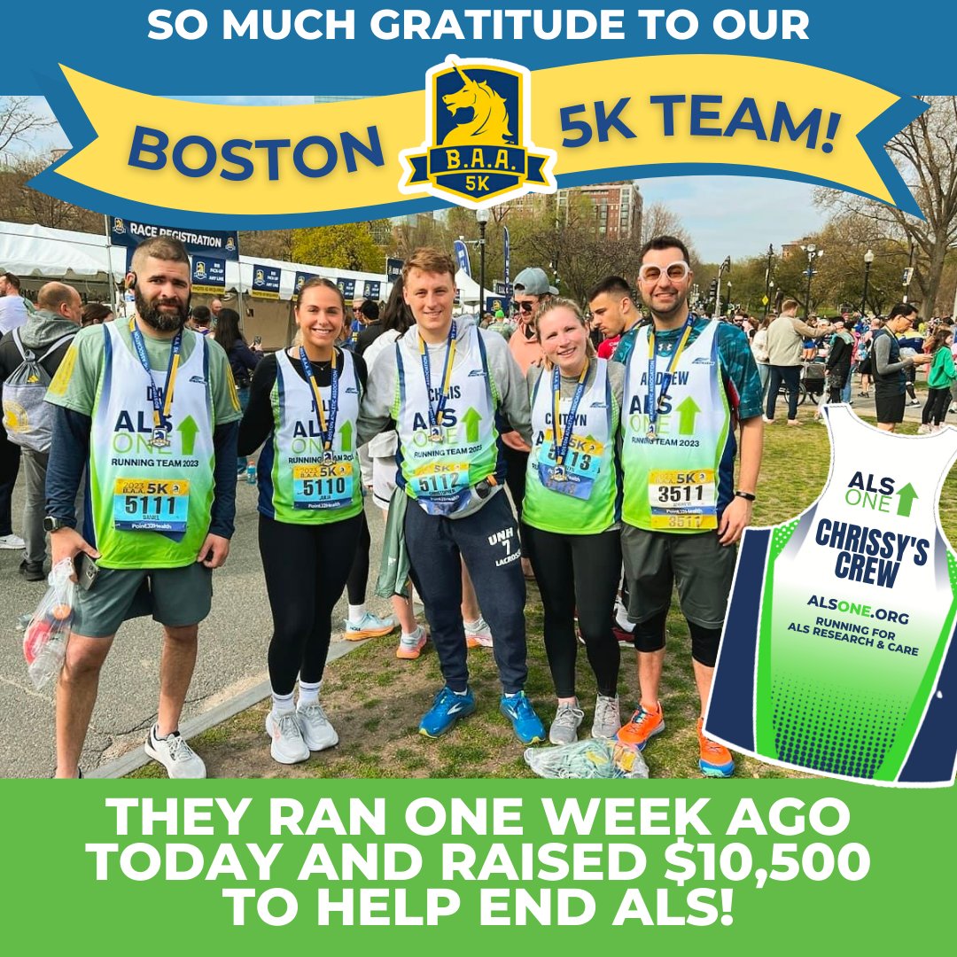 alsone_official's tweet photo. Excited to share this photo from #OneBostonDay when #ChrissysCrew from @NorthEastneedco turned their #BAA5K into a $10K+ to support our #ALS research and care! Thank you all for taking a #run to help make #ALSDONE! We are immensely grateful! https://t.co/3n1IPrIBpc
#EndALS https://t.co/xvneKDZiub
