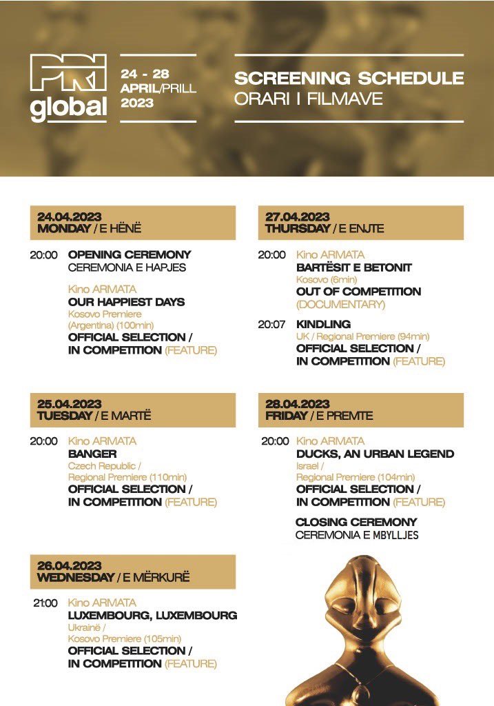 priffest's tweet photo. Orari i filmave të PriGlobal - java e filmit artistik ndërkombëtar/
Screening schedule for PriGlobal - International feature film week.
PriGlobal 24-28.04. në/at Kino Armata.
#forher #vjosaforever #prifest #priglobal https://t.co/5rMx9P22HM