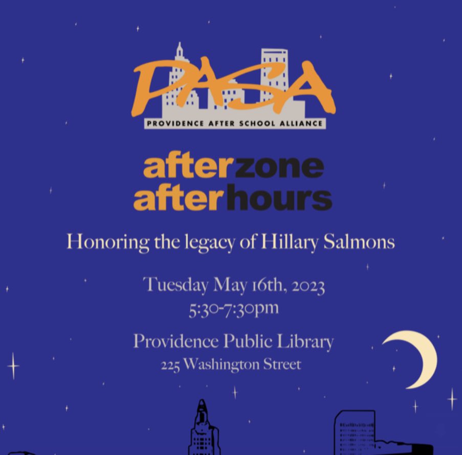 Looking to become an active member of the Providence community? Get ready to join PASA in celebrating the legacy of our founder Hillary Salmons and the importance of high-quality out-of-school time opportunities. We look forward to seeing you on May 16th tinyurl.com/PASA2023