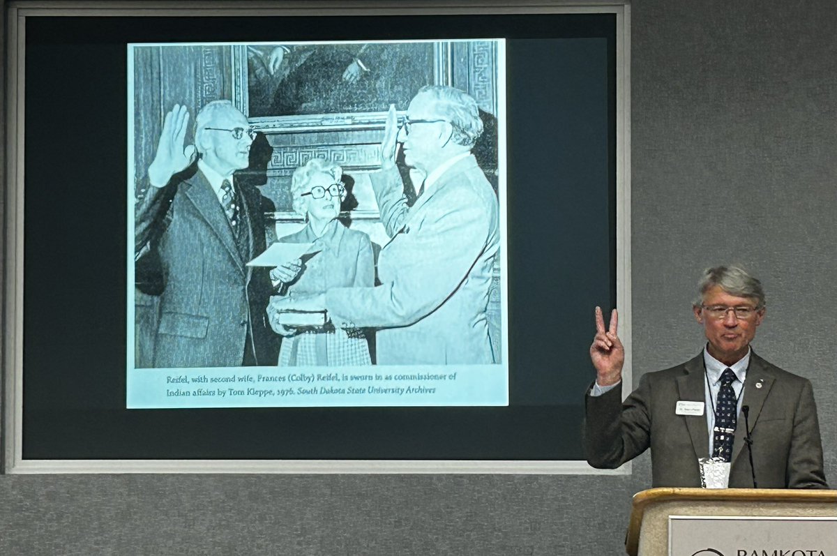 SoDakHistorian's tweet photo. Prof Sean Flynn quotes Ben Reifel in his talk about his biography, “Without Reservation” on the South Dakota Congressman. #SDHistory #HistoryConference https://t.co/5S3CEjzNpd