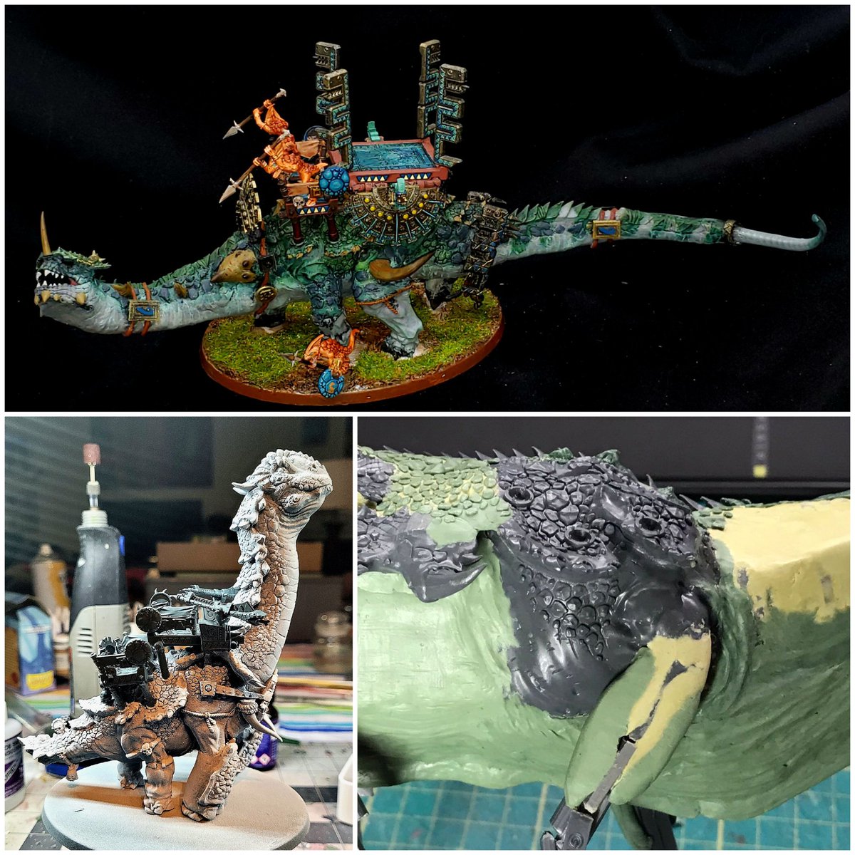 SinaraiP's tweet photo. If you're looking for amazing custom #seraphon models, especially of the #thunderlizard/ Sauropod variety, check out @joshthepaintguy @dinojonpaints and myself! Three custom Thunder Lizards, all different, all equally amazing (Wips)
@warhammer
#ageofsigmar #WarhammerCommunity https://t.co/p9WnMObHMC