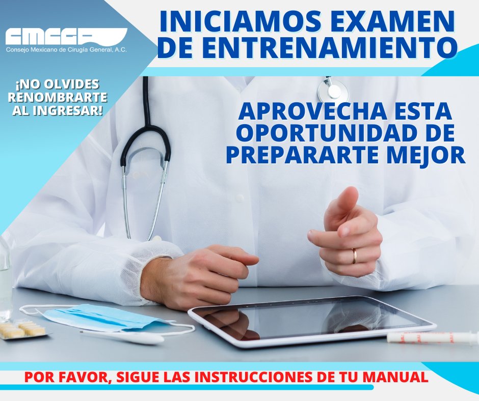 CMCGAC's tweet photo. El examen de entrenamiento representa una excelente oportunidad de verificar algunos puntos que probablemente no hayas tomado en cuenta antes de presentar tu examen.

Visita https://t.co/10SKbX6IPR si tienes dudas acerca de la aplicación.

#consejomexicanodecirugíageneral #cmcgac https://t.co/JSpj8Q0ADP