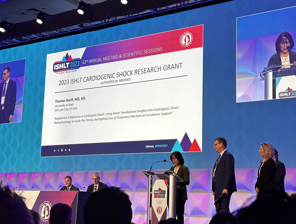 Congrats to Rockstar ⭐️ @TomHanffMD   @UofUHealth for receiving the #ISHLT2023 cardiogenic shock research grant @Abiomed