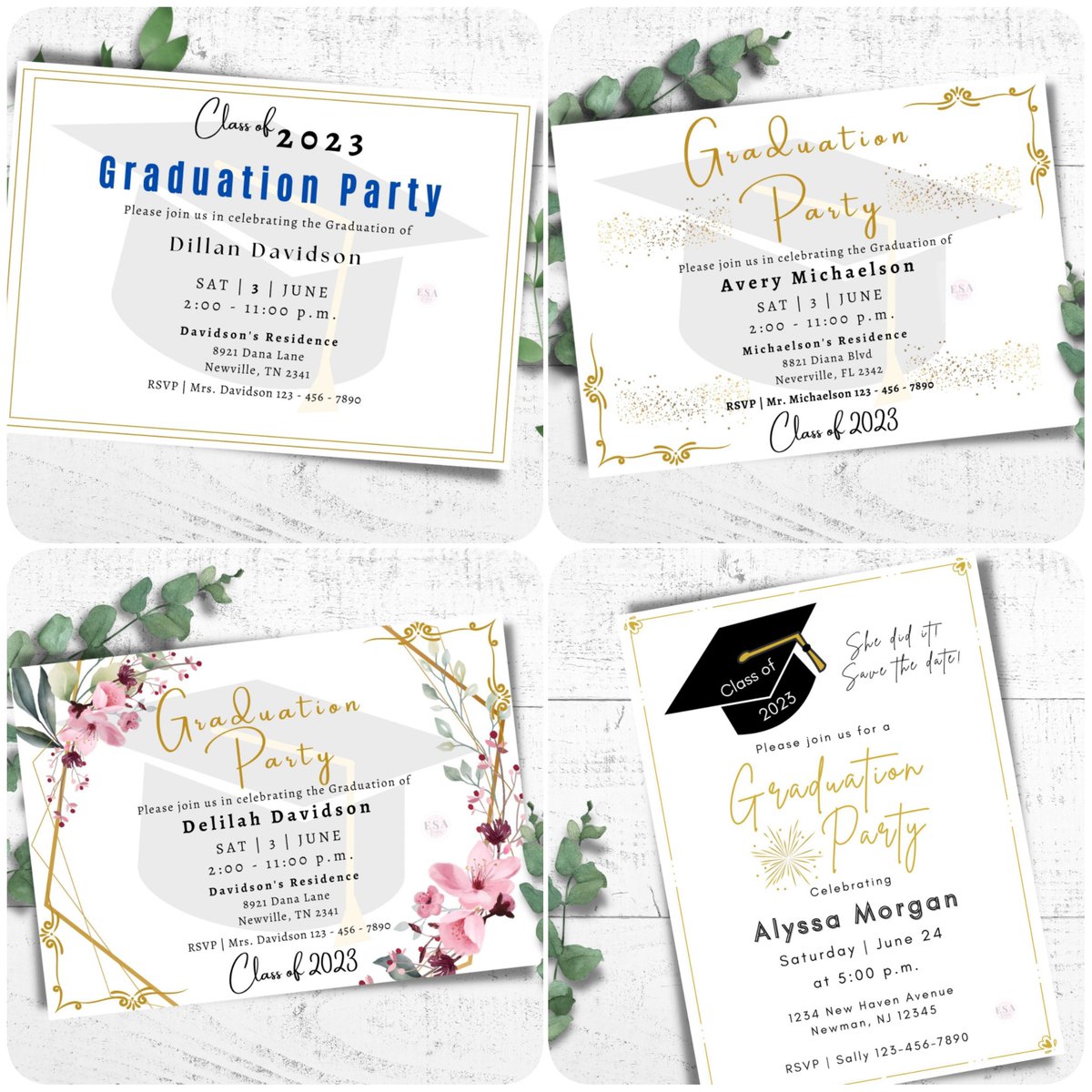 Graduation Invitation Templates available now. Graduation Party Invitation. Graduation Ceremony Announcements. Save the dates. Editable Templates. Check these items out in my Etsy shop. 
esakreates.etsy.com