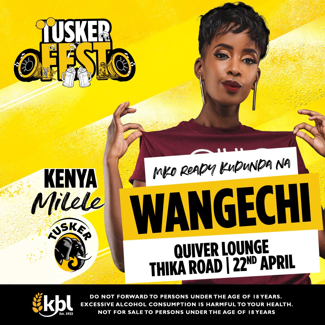 Lydiajoykarimi's tweet photo. #AD
Vipi wakuu🤗 This weekend's #TuskerFest will feature great vibes &amp; music from Ndovu kuu, Boutross, Mutoriah, Wangechi, Wakadinali among others. Turn up today at Quiver Lounge, Kiambu road for a great time. Entry ni @TuskerLager yako mbili baridi so tupatane huko. #KenyaMilele https://t.co/vUd84Ip5yo