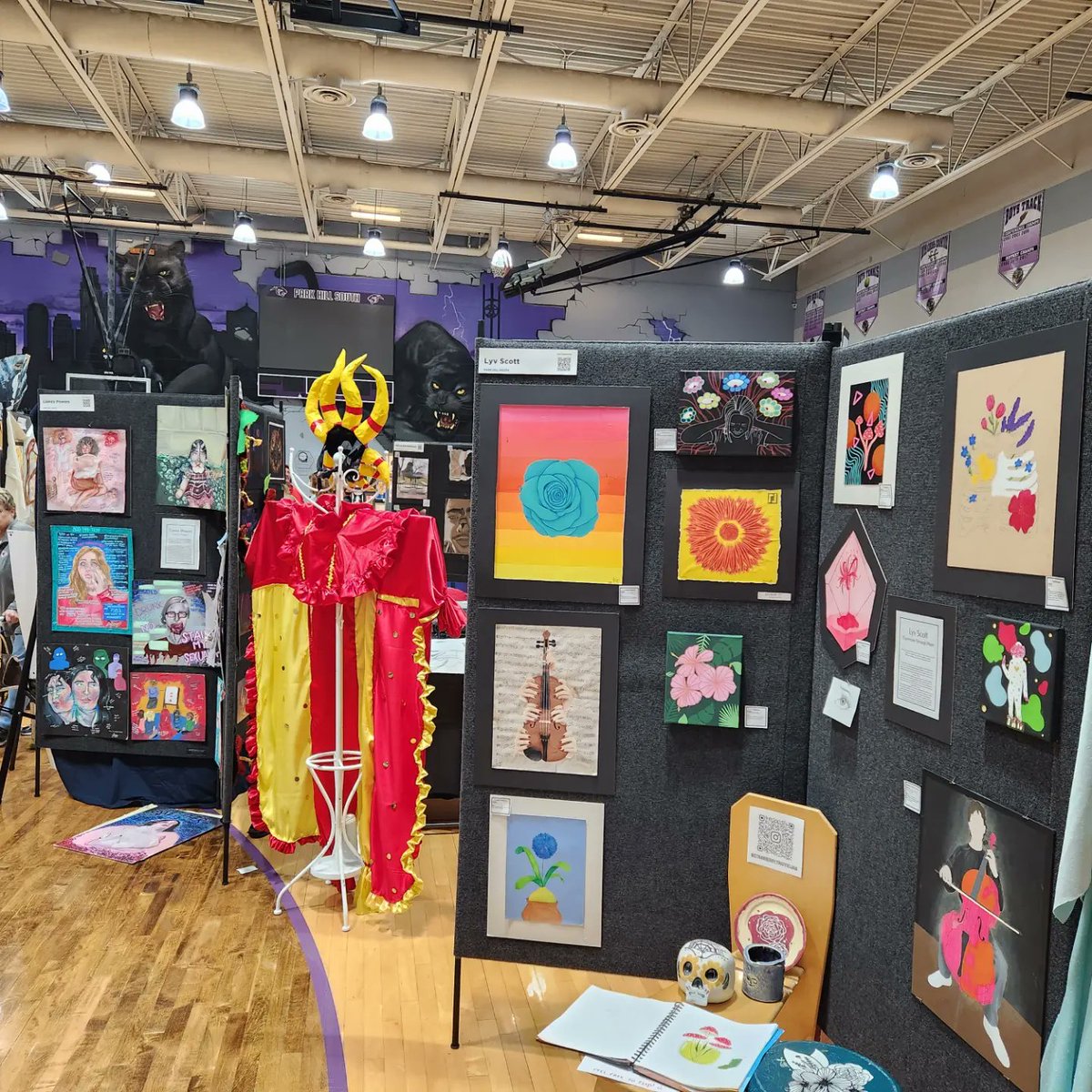 ParkHillSouthHS's tweet image. Swing by the district art fair at PHS. We got a lot of talented artwork on display.