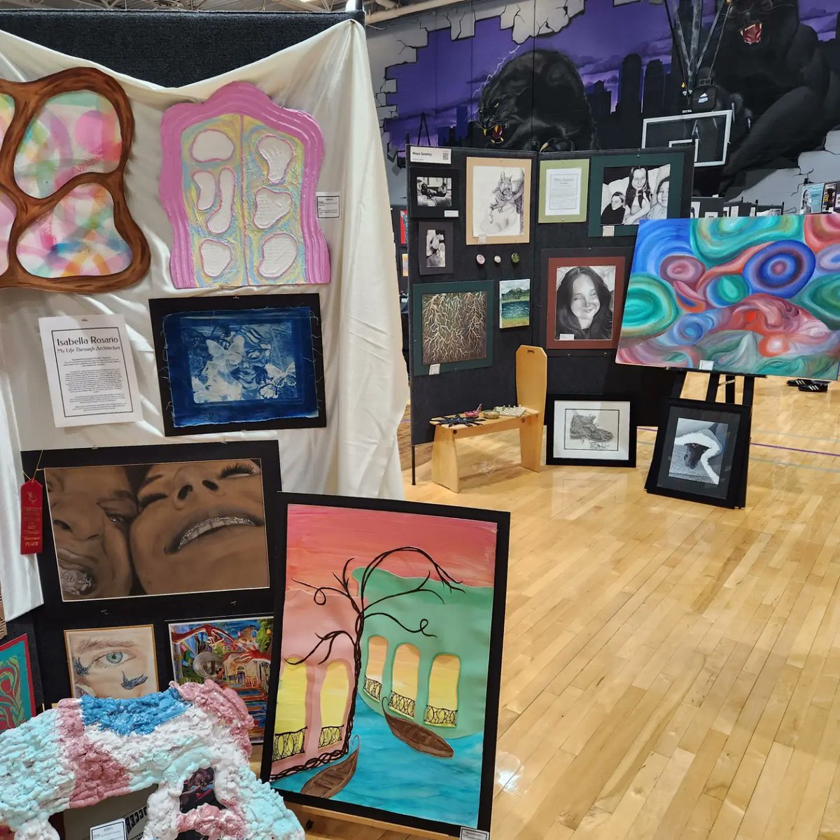 ParkHillSouthHS's tweet image. Swing by the district art fair at PHS. We got a lot of talented artwork on display.