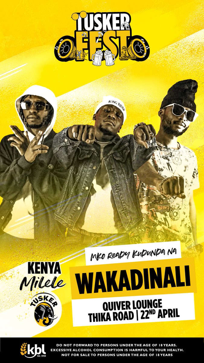 Lydiajoykarimi's tweet photo. #AD
Vipi wakuu🤗 This weekend's #TuskerFest will feature great vibes &amp; music from Ndovu kuu, Boutross, Mutoriah, Wangechi, Wakadinali among others. Turn up today at Quiver Lounge, Kiambu road for a great time. Entry ni @TuskerLager yako mbili baridi so tupatane huko. #KenyaMilele https://t.co/vUd84Ip5yo