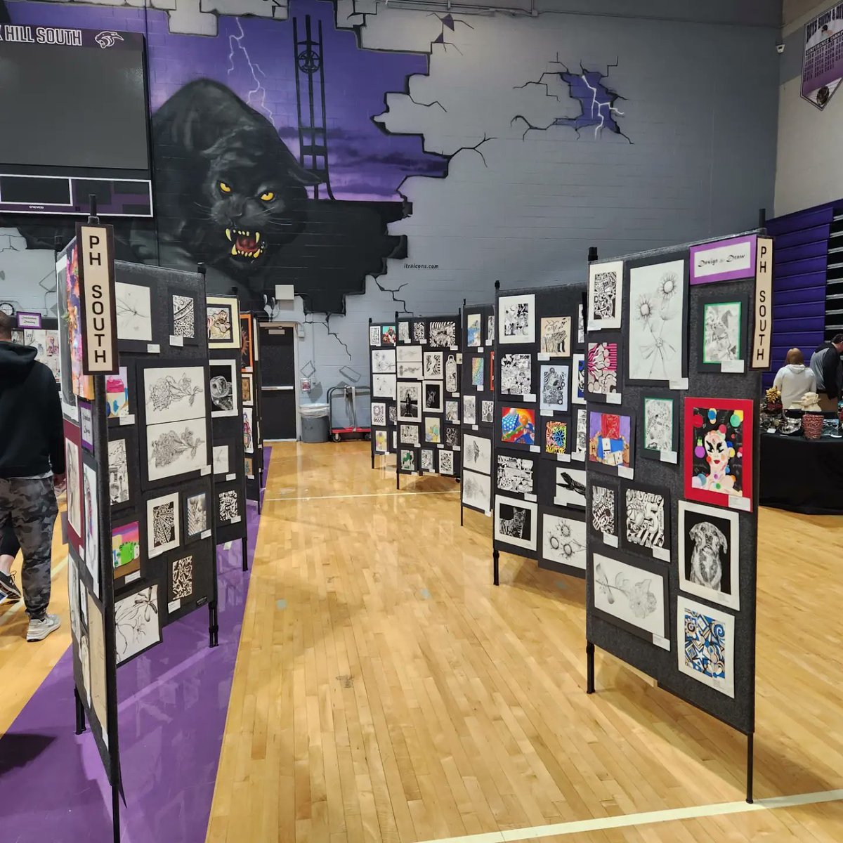 ParkHillSouthHS's tweet image. Swing by the district art fair at PHS. We got a lot of talented artwork on display.