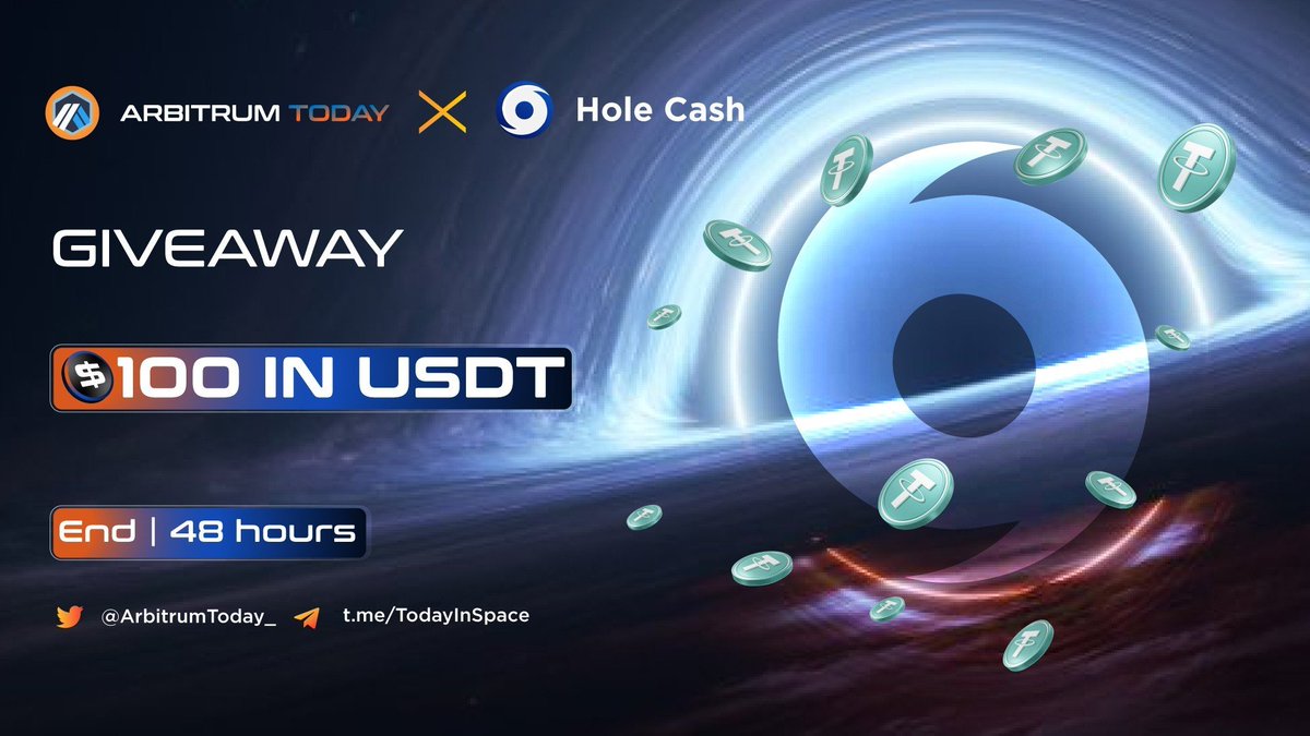 ArbitrumToday_'s tweet photo. Congratulation on our partnership @HoleCash_🍻

💸 Giveaway $100 in $USDT

🏆 To win
1️⃣ Follow @HoleCash_ &amp; @ArbitrumToday_
2️⃣ Join https://t.co/wj8DInyROb &amp; https://t.co/6tmikDRrS7
3️⃣ RT, Like &amp; Tag 3 friends &amp; Proof

#ArbitrumToday #Giveaway https://t.co/SgUQFLsrMW