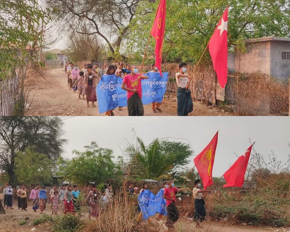 Oliviadino10's tweet photo. A group of pro-democracy residents of Sagaing's Salingyi township, Mount Letpadaung area never missed to protest against military dictatorship.  #2023Apr22Coup #WhatsHappeningInMyanmar https://t.co/i1G6HGHufZ