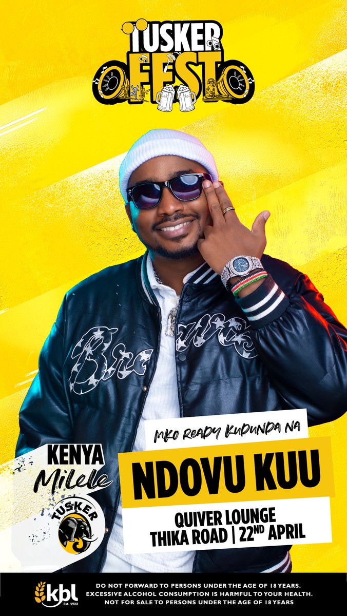 Lydiajoykarimi's tweet photo. #AD
Vipi wakuu🤗 This weekend's #TuskerFest will feature great vibes &amp; music from Ndovu kuu, Boutross, Mutoriah, Wangechi, Wakadinali among others. Turn up today at Quiver Lounge, Kiambu road for a great time. Entry ni @TuskerLager yako mbili baridi so tupatane huko. #KenyaMilele https://t.co/vUd84Ip5yo