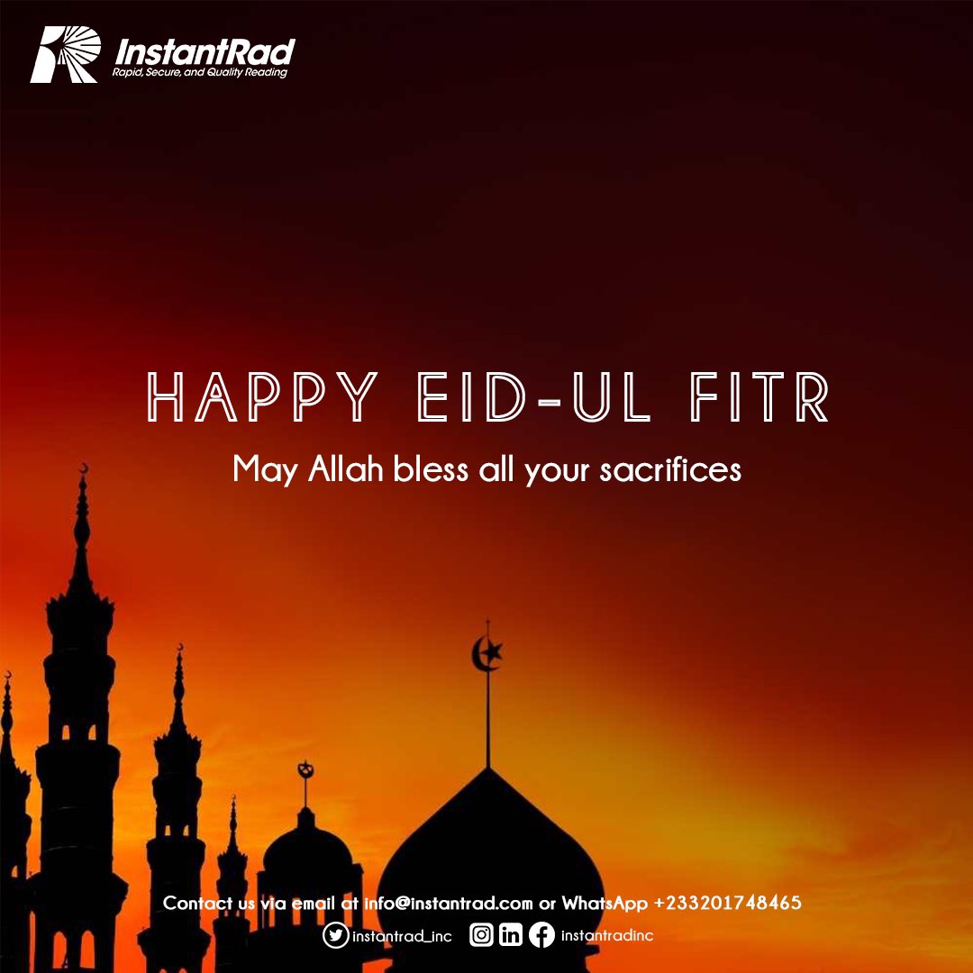 instantrad_inc's tweet photo. Happy Eid-Ul-Fitr to all our Muslim brothers and sisters. May Allah bless all your hard work and sacrifices! Stay connected with us via email at info@instantrad.com or WhatsApp +233201748465 
#HappyEid
#Eidulfitr
#Allah
#Musilm
#InstantRad https://t.co/GG9881rT7z