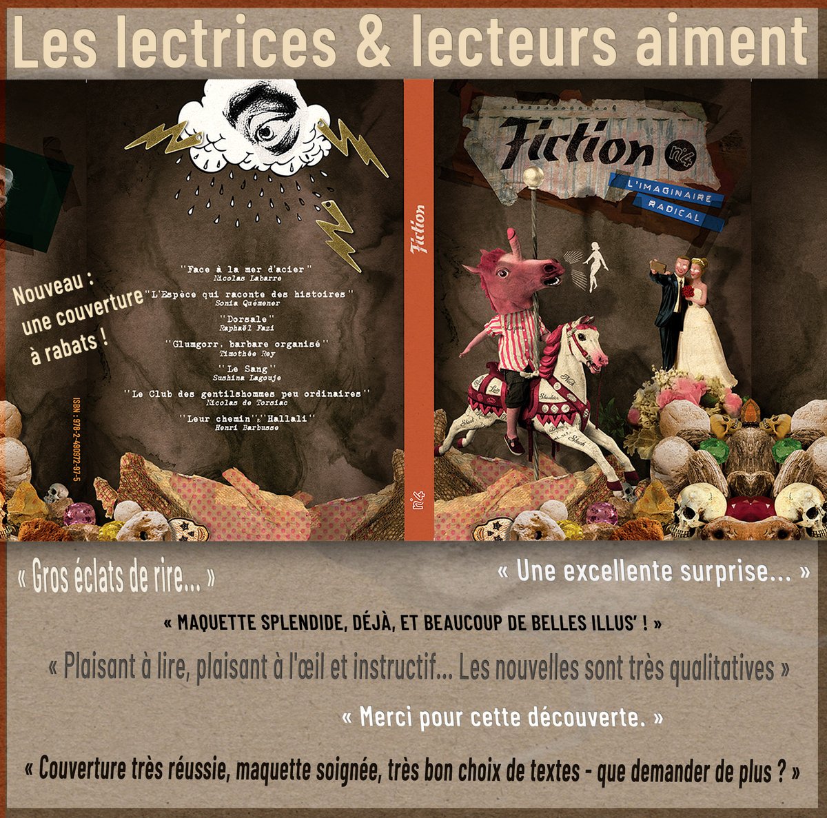FictionRadical's tweet photo. Pour  #Fiction, les lectrices et lecteurs sont  notre meilleure ambassade. Merci de soutenir notre magazine, vous êtes  formidables !
Extraits de plusieurs sensibilités &amp; de coups de cœur, &amp; d’un plaisir unanime à la lecture de Fiction #4
https://t.co/8qwCr9Eo0Y
#SFFF #imaginaire https://t.co/s5wJfT2Zx3