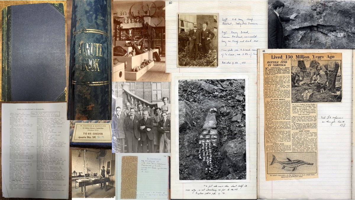 SedgwickMuseum's tweet photo. Day 24 #Archive30 @ARAScot #FavouriteItem. This year @SedgArchivist has picked the scrapbook of former Museum Curator Dr Colin Forbes. This 'Minute Book' was bought from #Heffers Stationary shop #Cambridge &amp; inc. photographs, cuttings, &amp; notes documenting museum life 1904-1980s. https://t.co/7qbK3gRkuZ