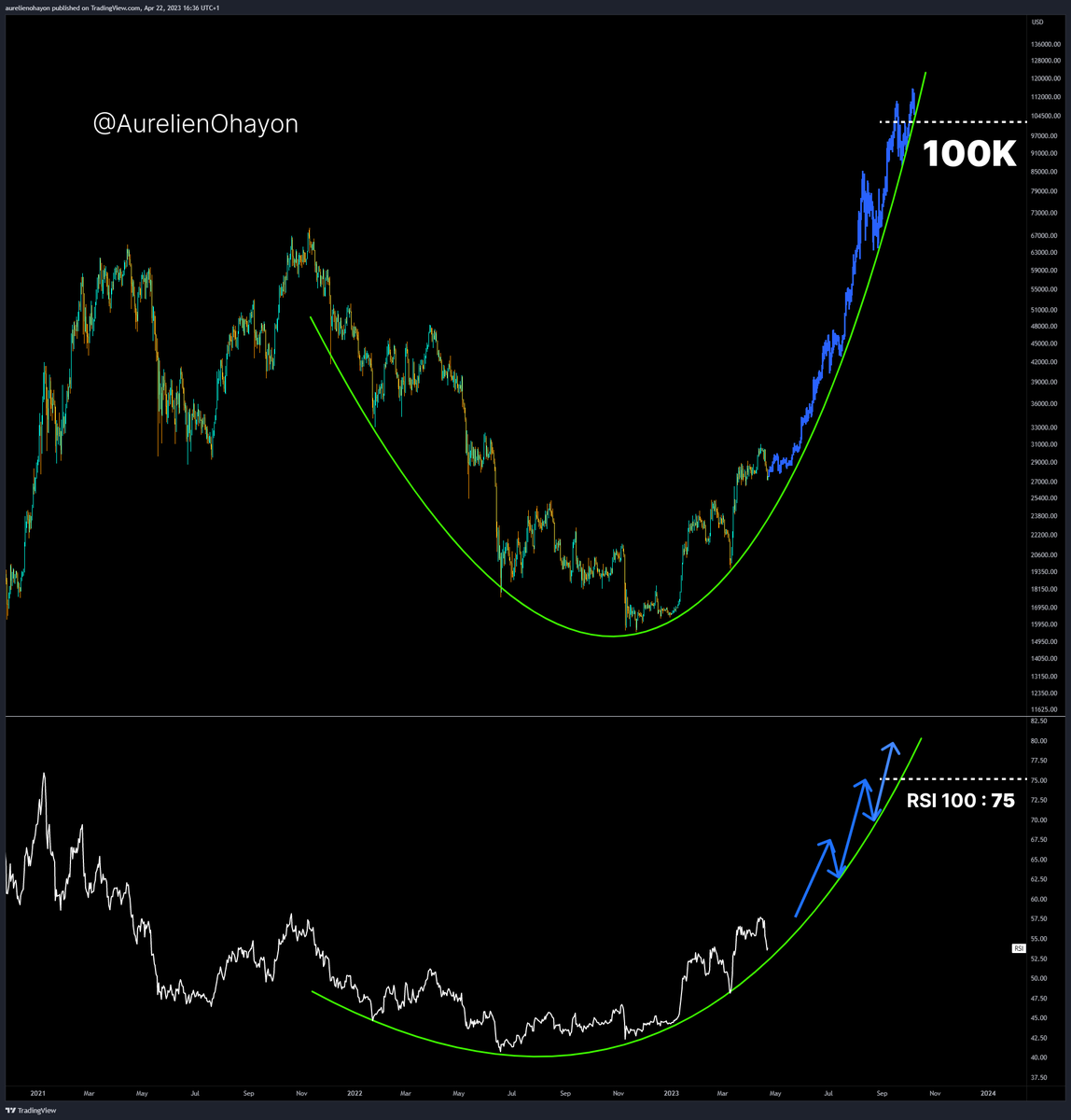 AO_btc_analyst's tweet photo. #BITCOIN BULL RUN BEGINS.

When the daily RSI 100 will hit 75, BTC will hit 100K. https://t.co/J9JRT0hSpF