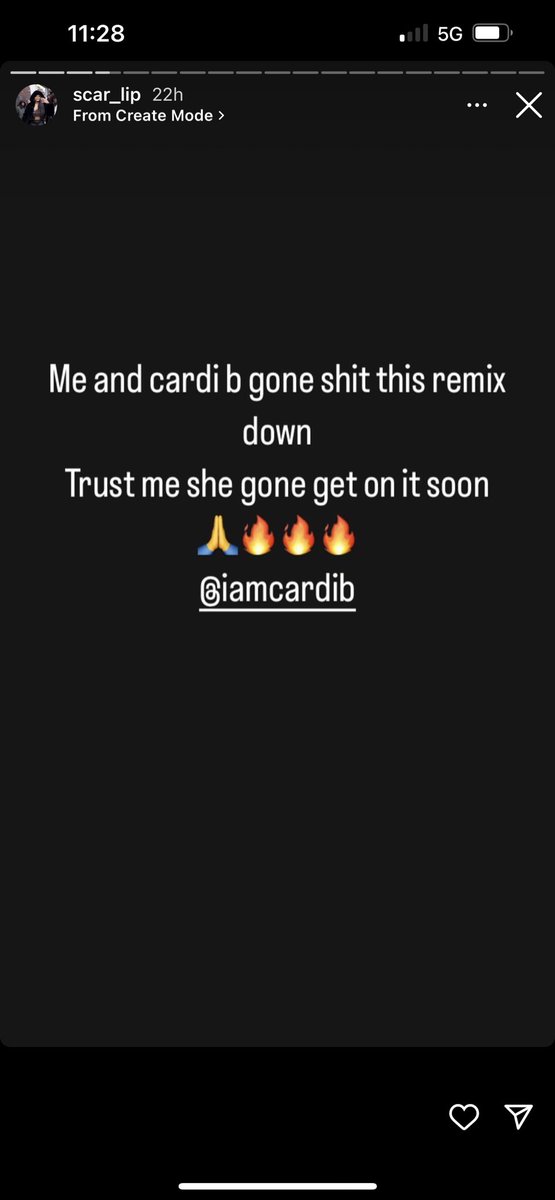 bardigangera's tweet photo. Scar Lip Is Manifesting That @iamcardib Will Get On The Remix Of Her Song “ Back Tf Up ” 🔥🗽🙏🏾  
#Scarlip #CardiB https://t.co/tPROQWSOlx