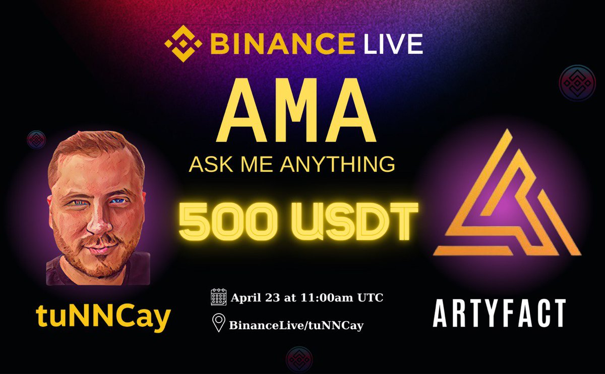 tuNNCayCrypto's tweet photo. 🎉 Great news! We're thrilled to reveal that the AMA marathon is in full swing, as we gear up to host a live session with Artyfact Metaverse (@artyfact_game ).

🔥To celebrate this momentous occasion, we're giving away some amazing prizes! During the live session, we'll be awarding a total of $300 in USDT.

But that's not all! We're also giving away an additional $200 worth of USDT prize for participants who complete the Gleam🎁

The session is scheduled for April 23 at 11 am UTC. To participate, please follow the instructions below: ⤵️

✔️ Complete the Gleam (https://t.co/iwgpk875mx)
✔️ Join us for the live stream (https://t.co/XPTUgyZObD)

🚀Don't miss out on this incredible opportunity to engage with Artyfact, learn more about the platform, and win big! 

Join us for the live AMA session and complete the Gleam to be in with a chance of winning up to $500 in USDT. We can't wait to see you there! 🎊