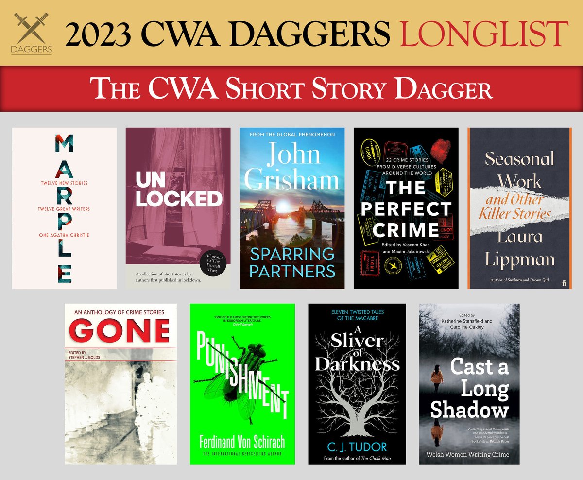 The_CWA's tweet photo. 🗡 THE SHORT STORY DAGGER (3/3)
#CWADaggers

Judith O'Reilly: Auld Bride
– In ‘Gone’

Ferdinand von Schirach: The Lake House
– In ‘Punishment’ (tr: Katharina Hall)

C J Tudor: Runaway Blues
– In ‘A Sliver of Darkness’

Hazell Ward: Cast A Long Shadow
– In ‘Cast A Long Shadow’ https://t.co/ZvXJ1TiTT9