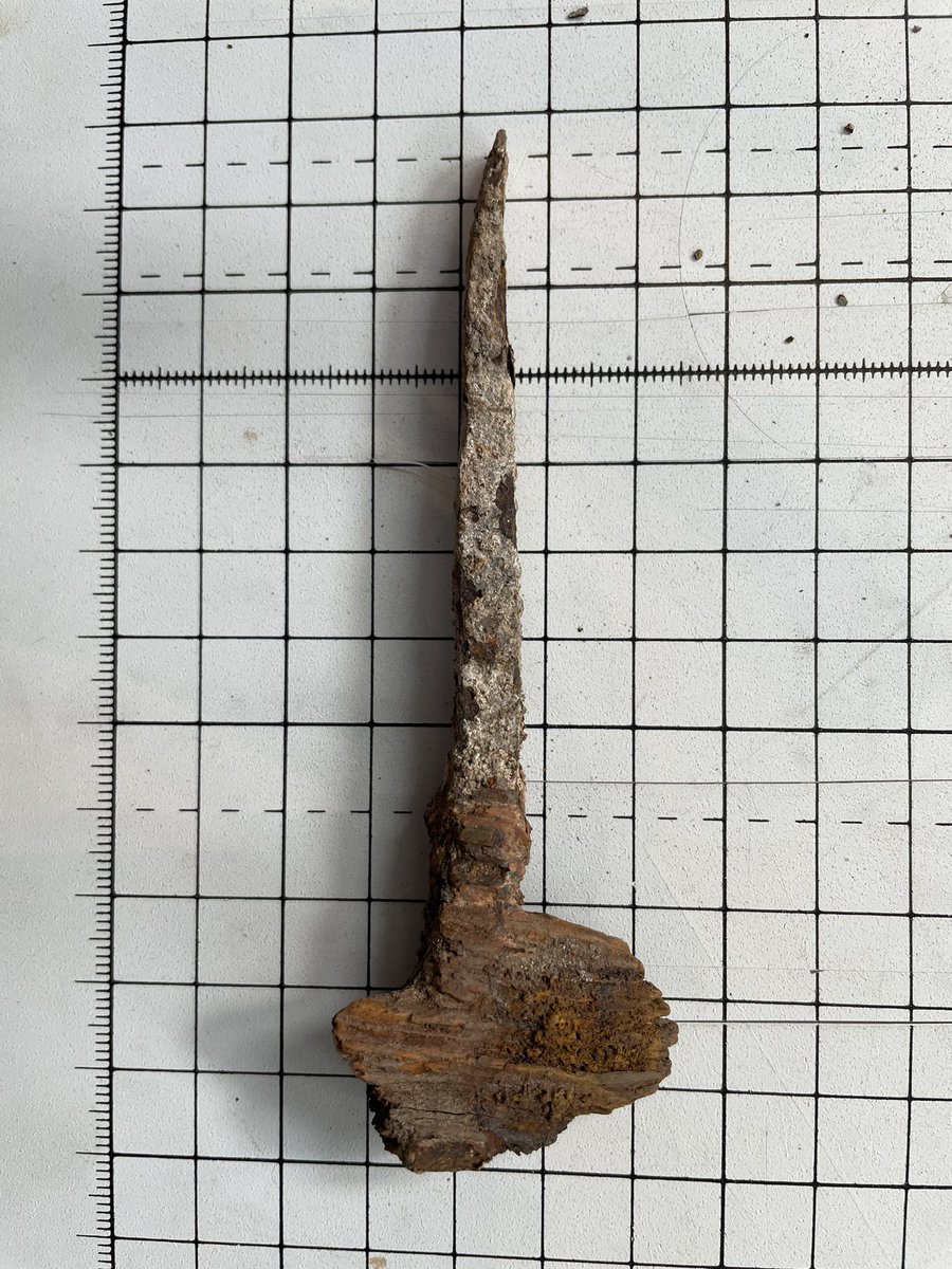 BoltonLMS's tweet photo. Another good #DugIt Archaeology Day!

Favourite pieces inc:

- possible loom weight. Found near Smithills by Toby (pictured)

- mineral water bottle from William Hall Ltd

- hand forged ‘French’ nail, late 1700s, found at Hulton Park 

Next dates Sat 20th May &amp; Sat 17th June! https://t.co/OhJ3P5f1OL