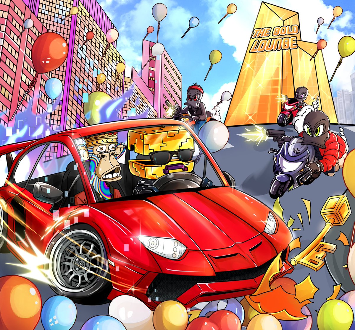 1,912 Apes and Cubies in CubeVerse have been:

1️⃣ Driving flame spittin cars
2️⃣ Dodging bats and bullets 
3️⃣ Collecting gold penthouse keys

72 hours and the winners will be chosen.